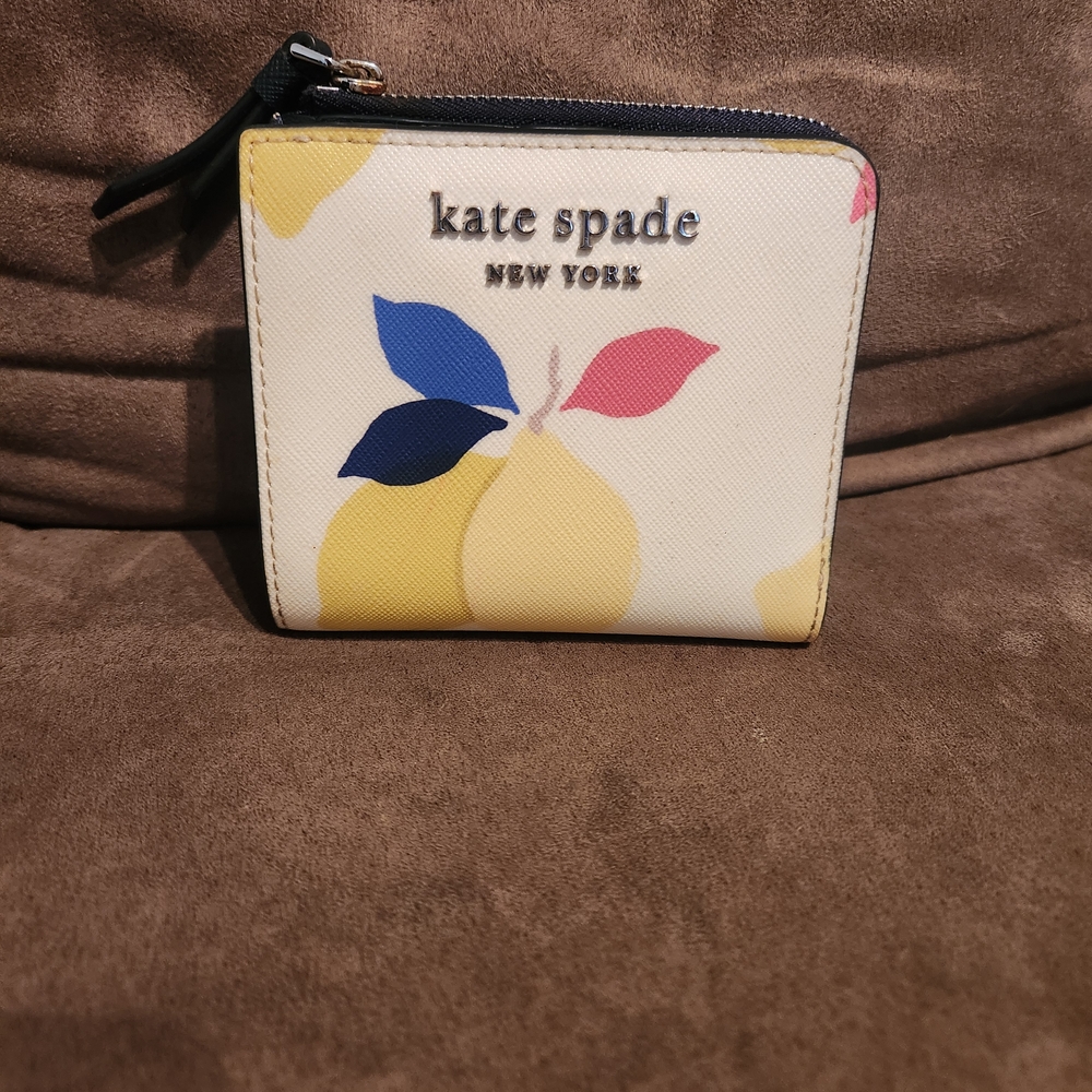 Kate Spade Cameron Lemon Zest small L-zip bifold wallet, I.D. Window
